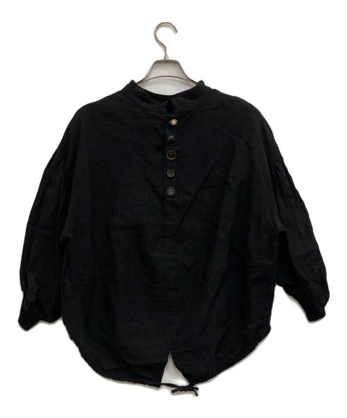 BEARDSLEY（ビアズリー）BEARDSLEY (ビアズリー) リネンブレンドブラウス ブラック サイズ:Fの古着・服飾アイテム
