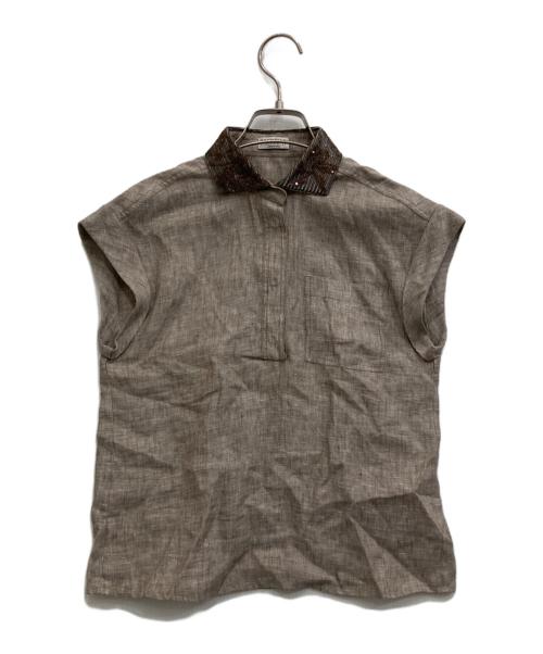 BRUNELLO CUCINELLI（ブルネロクチネリ）BRUNELLO CUCINELLI (ブルネロクチネリ) リネンノースリーブシャツ ブラウン サイズ:-の古着・服飾アイテム