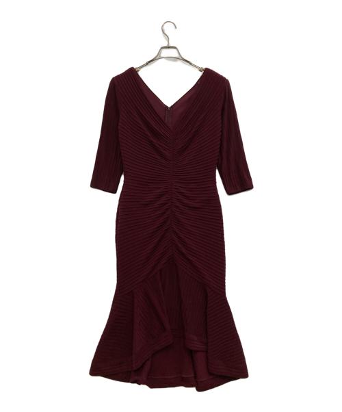 TADASHI SHOJI（タダシ ショージ）TADASHI SHOJI (タダシ ショージ) Vネックピンタックジャージードレス ボルドー サイズ:Sの古着・服飾アイテム