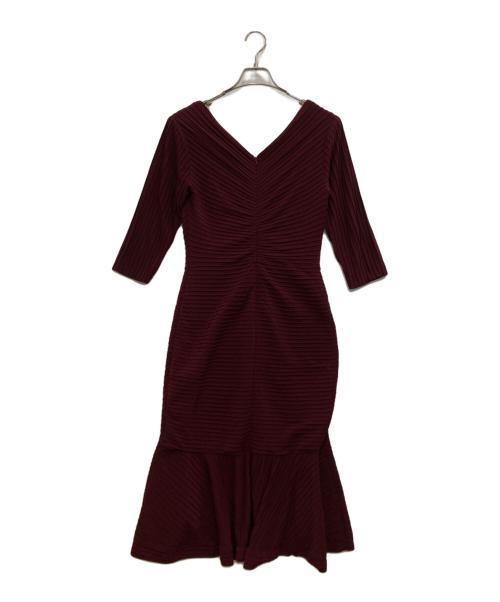 TADASHI SHOJI（タダシ ショージ）TADASHI SHOJI (タダシ ショージ) Vネックピンタックジャージードレス ボルドー サイズ:Sの古着・服飾アイテム