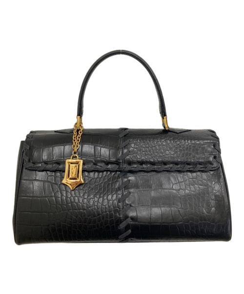 Yves Saint Laurent（イヴサンローラン）Yves Saint Laurent (イヴサンローラン) クロコ型押しハンドバッグ ブラックの古着・服飾アイテム