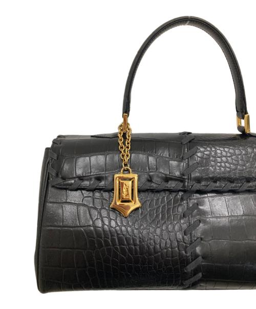 Yves Saint Laurent（イヴサンローラン）Yves Saint Laurent (イヴサンローラン) クロコ型押しハンドバッグ ブラックの古着・服飾アイテム
