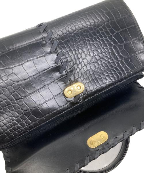 Yves Saint Laurent（イヴサンローラン）Yves Saint Laurent (イヴサンローラン) クロコ型押しハンドバッグ ブラックの古着・服飾アイテム