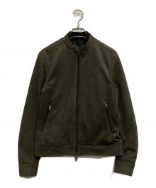 AOURE（アウール）の古着「ポンチスェード シングルライダースジャケット」｜オリーブ