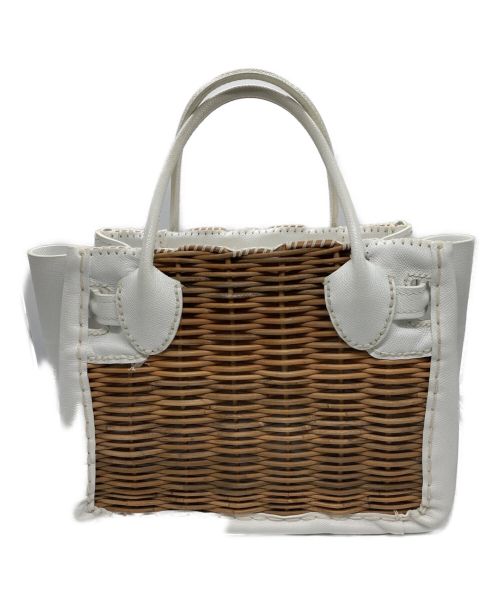 ebagos（エバゴス）ebagos (エバゴス) レザー切替カゴバッグ ホワイト×ベージュの古着・服飾アイテム