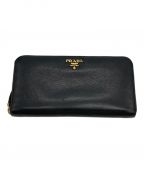 PRADAプラダ）の古着「レザーラウンドウォレット」｜ブラック