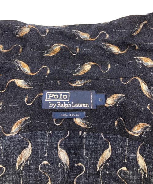 POLO RALPH LAUREN（ポロ・ラルフローレン）POLO RALPH LAUREN (ポロ・ラルフローレン) オールドフラミンゴ柄レーヨンオープンカラーシャツ ネイビー サイズ:Lの古着・服飾アイテム