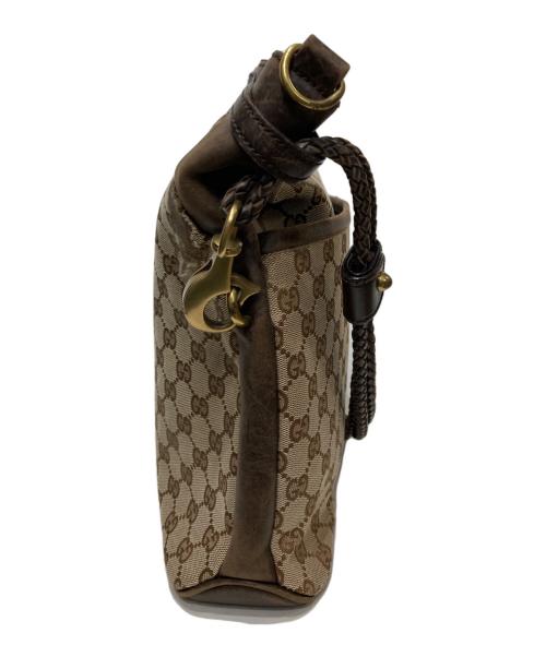 GUCCI（グッチ）GUCCI (グッチ) GGキャンバス レザー ショルダーバッグ ブラウンの古着・服飾アイテム