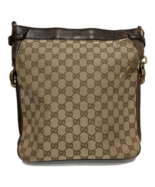 GUCCI（グッチ）GUCCI (グッチ) GGキャンバス レザー ショルダーバッグ ブラウンの古着・服飾アイテム