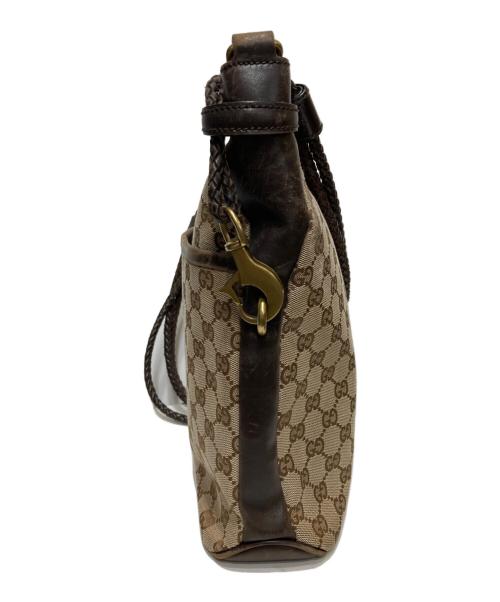 GUCCI（グッチ）GUCCI (グッチ) GGキャンバス レザー ショルダーバッグ ブラウンの古着・服飾アイテム
