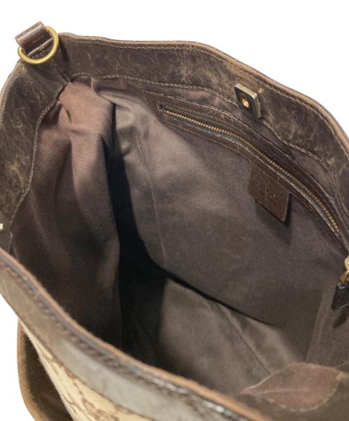 GUCCI（グッチ）GUCCI (グッチ) GGキャンバス レザー ショルダーバッグ ブラウンの古着・服飾アイテム