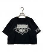 MM6 Maison Margielaエムエムシックスメゾンマルジェラ）の古着「モトクロス ロゴ クロップド TシャツプリントTシャツ」｜ブラック