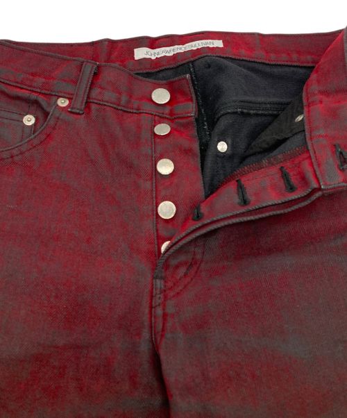 JOHN LAWRENCE SULLIVAN（ジョン ローレンス サリバン）JOHN LAWRENCE SULLIVAN (ジョン ローレンス サリバン) 5POCKET FLOCKED DENIM PANTS レッド サイズ:44の古着・服飾アイテム