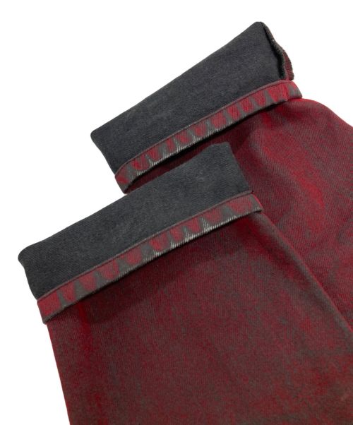 JOHN LAWRENCE SULLIVAN（ジョン ローレンス サリバン）JOHN LAWRENCE SULLIVAN (ジョン ローレンス サリバン) 5POCKET FLOCKED DENIM PANTS レッド サイズ:44の古着・服飾アイテム