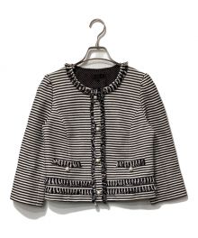 TO BE CHIC（トゥービーシック）の古着「ボーダーパールジャケット」｜ホワイト×ブラック