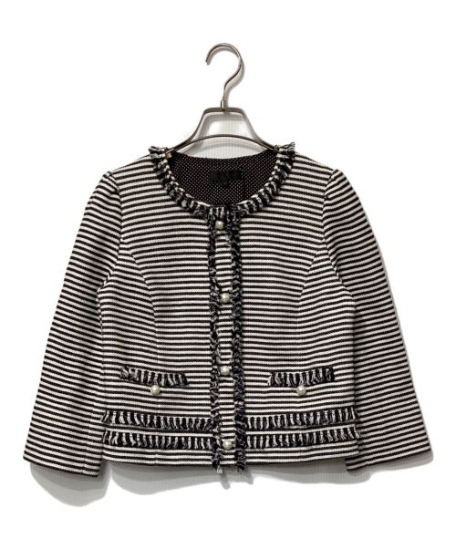 TO BE CHIC（トゥービーシック）TO BE CHIC (トゥービーシック) ボーダーパールジャケット ホワイト×ブラック サイズ:40の古着・服飾アイテム