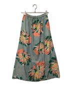 BALLSEYボールジィ）の古着「コートペイントフラワープリント ギャザーロングスカート」｜ブルー