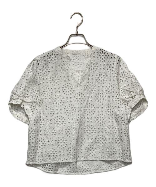 BALLSEY（ボールジィ）BALLSEY (ボールジィ) サークルフラワーエンブロイダリー キーネックブラウス ホワイト サイズ:36の古着・服飾アイテム