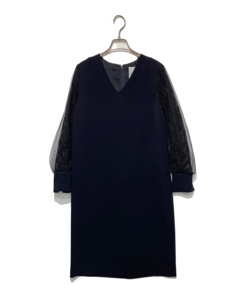 Loulou Willoughby（ルルウィルビー）Loulou Willoughby (ルルウィルビー) レーススリーブvネックワンピース ネイビー サイズ:2の古着・服飾アイテム