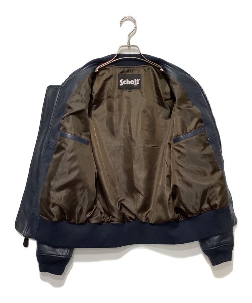 Schott（ショット）Schott (ショット) JOURNAL STANDARD (ジャーナル スタンダード) 別注MA-1レザージャケット ネイビー サイズ:Lの古着・服飾アイテム