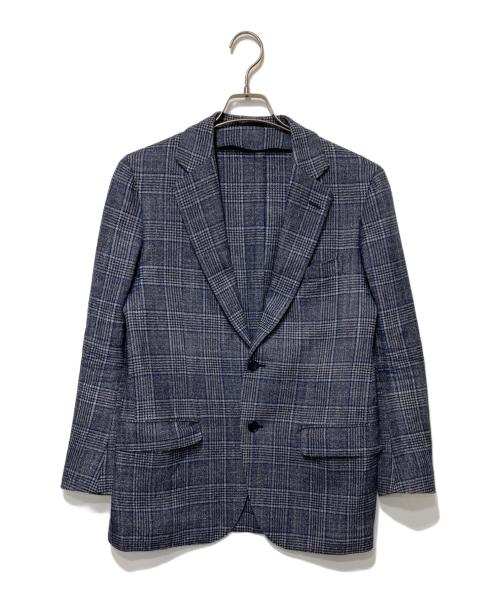 TOMORROW LAND PILGRIM（トゥモローランド ピルグリム）TOMORROW LAND PILGRIM (トゥモローランド ピルグリム) シルクブレンドチェックジャケット ネイビー サイズ:48の古着・服飾アイテム