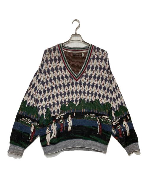 courtenay（コートニー）courtenay (コートニー) ゴルフ柄ニット ブルー サイズ:Ｌの古着・服飾アイテム