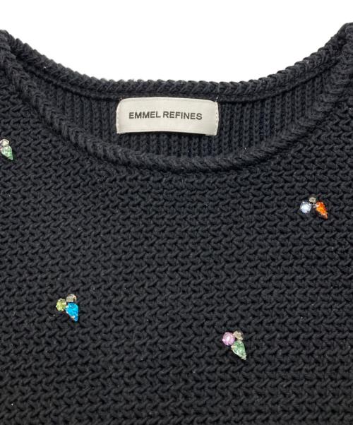 EMMEL REFINES（エメル リファインズ）EMMEL REFINES (エメル リファインズ) ビジュー ショートスリーブ ニットプルオーバー ブラック サイズ:-の古着・服飾アイテム