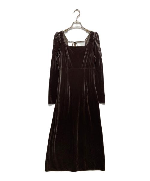 FRAY ID（フレイ アイディー）FRAY ID (フレイ アイディー) スクエアネックベロアワンピース ブラウンの古着・服飾アイテム