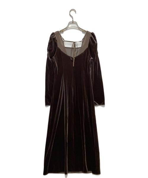 FRAY ID（フレイ アイディー）FRAY ID (フレイ アイディー) スクエアネックベロアワンピース ブラウンの古着・服飾アイテム