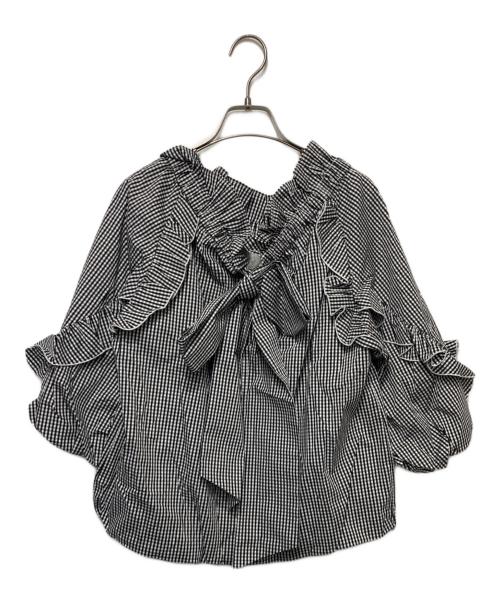 Apuweiser-riche（アプワイザーリッシェ）Apuweiser-riche (アプワイザーリッシェ) フリルギャザーブラウス ホワイト×ブラック サイズ:2 未使用品の古着・服飾アイテム