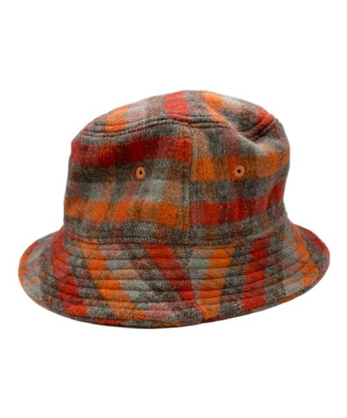 stussy（ステューシー）stussy (ステューシー) Brushed Plaid Bucket Hat レッド×グレーの古着・服飾アイテム