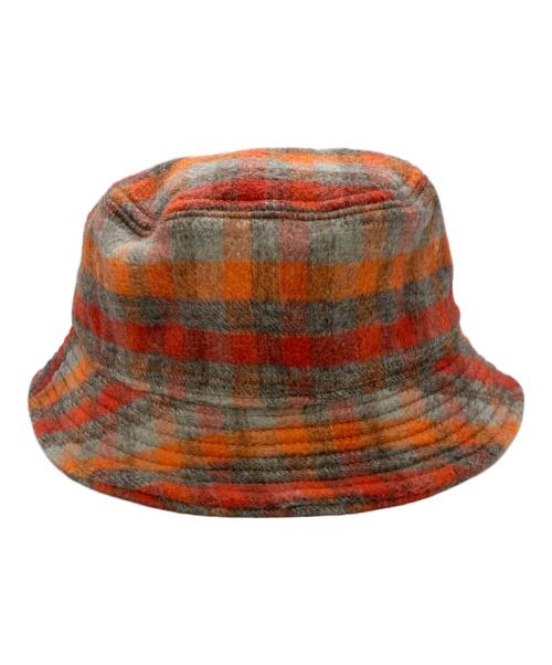 stussy（ステューシー）stussy (ステューシー) Brushed Plaid Bucket Hat レッド×グレーの古着・服飾アイテム