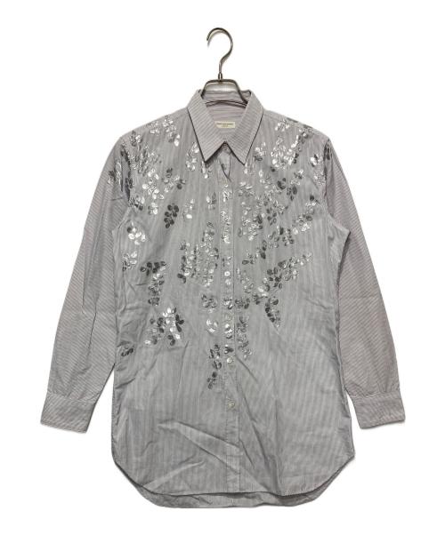DRIES VAN NOTEN（ドリスヴァンノッテン）DRIES VAN NOTEN (ドリスヴァンノッテン) フラワー柄ストライプシャツ ホワイト サイズ:38の古着・服飾アイテム