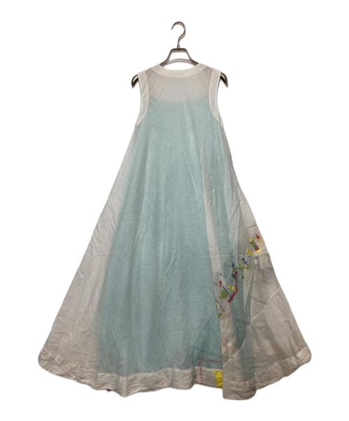 Injiri（インジリ）Injiri (インジリ) コットンリネンノースリーブワンピース ホワイト×ブルー サイズ:表記無しの古着・服飾アイテム