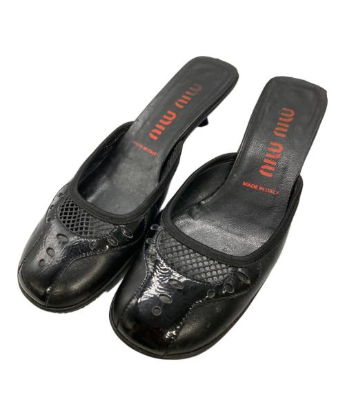 MIU MIU（ミュウミュウ）MIU MIU (ミュウミュウ) メッシュレザーミュール ブラック サイズ:ーの古着・服飾アイテム