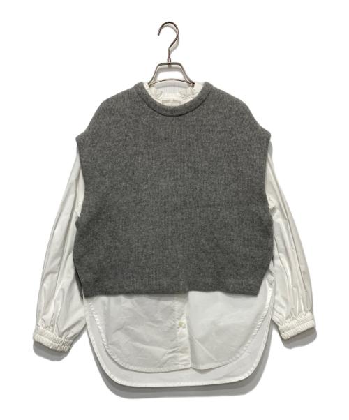 BEARDSLEY（ビアズリー）BEARDSLEY (ビアズリー) ジレセットギャザーカフスシャツ ホワイト×グレー サイズ:Fの古着・服飾アイテム