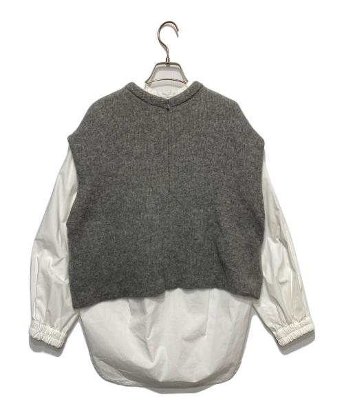 BEARDSLEY（ビアズリー）BEARDSLEY (ビアズリー) ジレセットギャザーカフスシャツ ホワイト×グレー サイズ:Fの古着・服飾アイテム