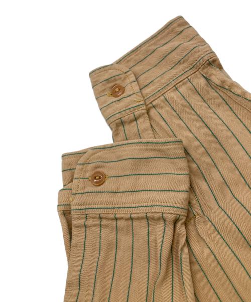 SUGAR CANE（シュガーケーン）SUGAR CANE (シュガーケーン) COKE STRIPE WORK SHIRT ベージュ×グリーン サイズ:Ｌの古着・服飾アイテム