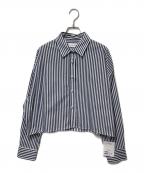 La boutique BonBonラブティックボンボン）の古着「ストライプクロップドシャツ」｜ネイビー