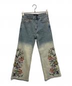 Desigualデシグアル）の古着「フローラルエンブロイダリーデニムパンツ」｜インディゴ