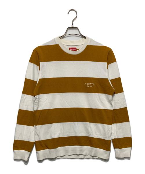 SUPREME（シュプリーム）SUPREME (シュプリーム) STRIPED PIQUE CREWNECK イエロー×ホワイト サイズ:Ｍの古着・服飾アイテム