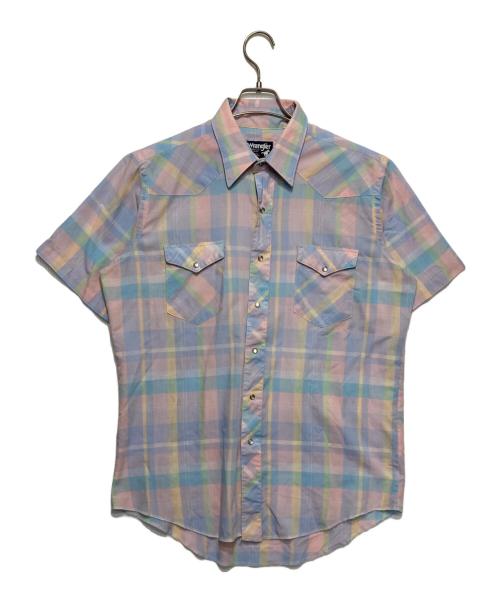 Wrangler（ラングラー）Wrangler (ラングラー) 半袖ウエスタンシャツ ピンク×ブルー サイズ:161/2の古着・服飾アイテム