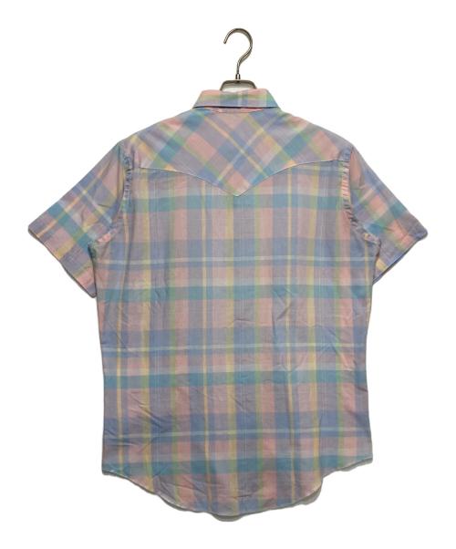 Wrangler（ラングラー）Wrangler (ラングラー) 半袖ウエスタンシャツ ピンク×ブルー サイズ:161/2の古着・服飾アイテム