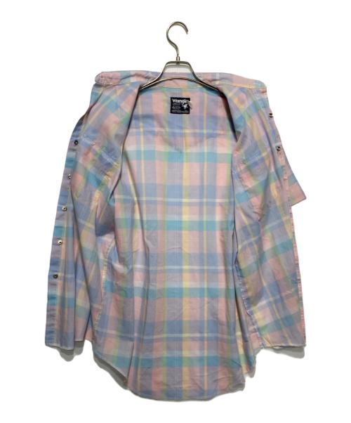 Wrangler（ラングラー）Wrangler (ラングラー) 半袖ウエスタンシャツ ピンク×ブルー サイズ:161/2の古着・服飾アイテム
