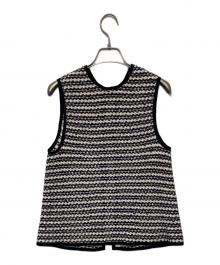 TOMORROW LAND collection（トゥモローランドコレクション）の古着「クロッシュトリコット フロンタブルトップス」｜ホワイト×ネイビー