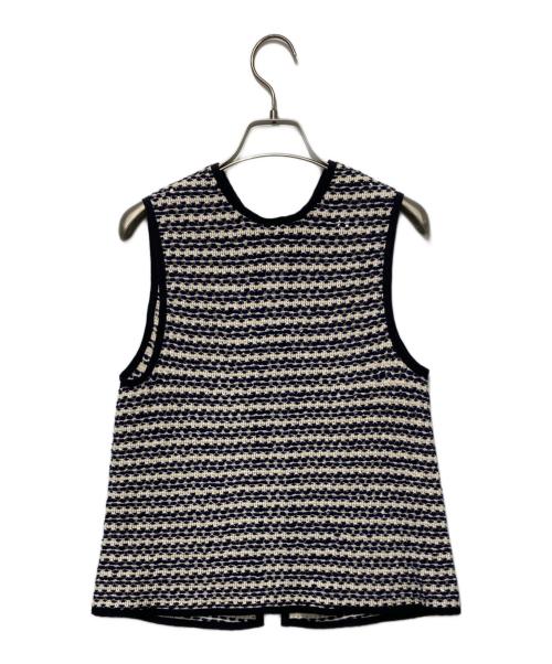 TOMORROW LAND collection（トゥモローランドコレクション）TOMORROW LAND collection (トゥモローランドコレクション) クロッシュトリコット フロンタブルトップス ホワイト×ネイビー サイズ:36の古着・服飾アイテム