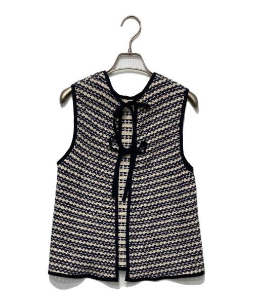 TOMORROW LAND collection（トゥモローランドコレクション）TOMORROW LAND collection (トゥモローランドコレクション) クロッシュトリコット フロンタブルトップス ホワイト×ネイビー サイズ:36の古着・服飾アイテム