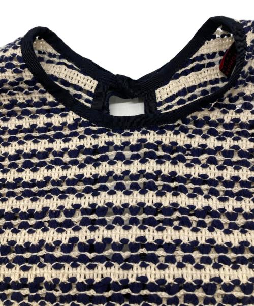 TOMORROW LAND collection（トゥモローランドコレクション）TOMORROW LAND collection (トゥモローランドコレクション) クロッシュトリコット フロンタブルトップス ホワイト×ネイビー サイズ:36の古着・服飾アイテム