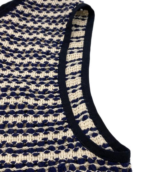 TOMORROW LAND collection（トゥモローランドコレクション）TOMORROW LAND collection (トゥモローランドコレクション) クロッシュトリコット フロンタブルトップス ホワイト×ネイビー サイズ:36の古着・服飾アイテム