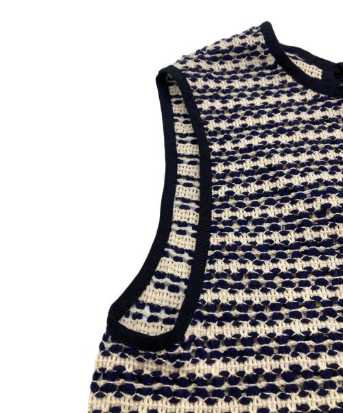 TOMORROW LAND collection（トゥモローランドコレクション）TOMORROW LAND collection (トゥモローランドコレクション) クロッシュトリコット フロンタブルトップス ホワイト×ネイビー サイズ:36の古着・服飾アイテム
